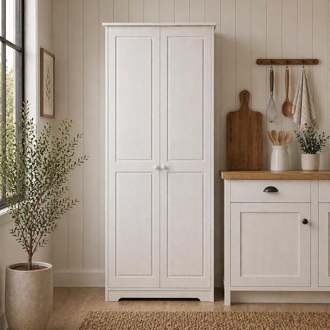 From the Tree Furniture Solid Pine Pantry Cabinet — 72" Tall White Kitchen - Image 4
