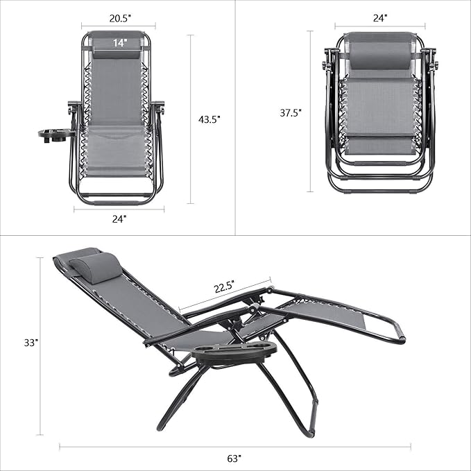 Devoko Patio Zero Gravity Chair Outdoor Folding Adjustable Reclining Chairs - Image 2
