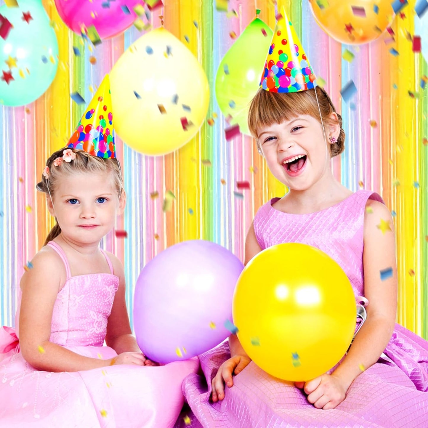 3 Pack Rainbow A Foil Fringe Curtain Backdrop, 3.28Ft x 8.2Ft Metallic Tinsel Foil Fringe Streamer Curtains for Photo Booth, Christmas Day, Thanksgiving, Wedding, New Year Party Decorations