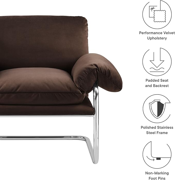 Modway Ansel Performance Velvet Accent Chair in Chocolate Brown - Image 4