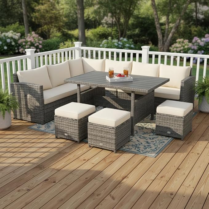 Tangkula 7 Pieces Patio Furniture Set, Outdoor Sectional Rattan Dining Sofa Set - Image 2
