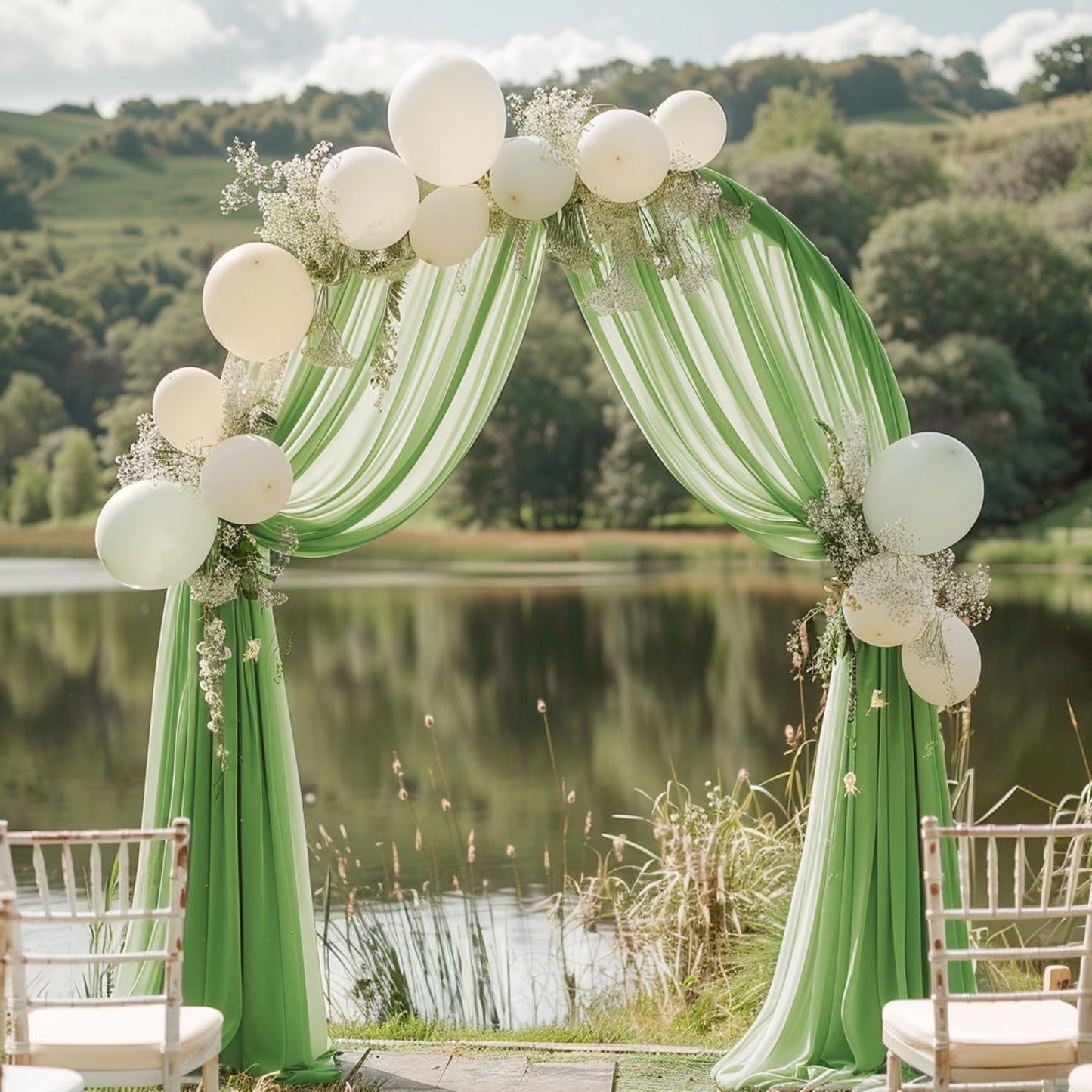 Wokceer Sage Green Wedding Arch Draping Fabric Backdrop 4 Panels 28.7" X 20FT Sheer Drapes Fabric for Wedding Arbor Ceremony Party