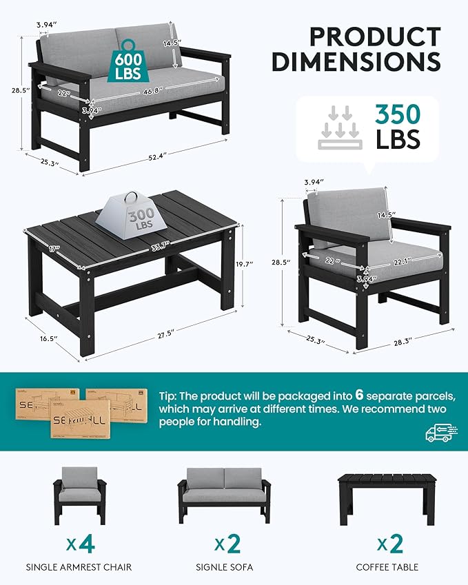 SERWALL 8 Pieces HDPE Outdoor Conversation Sofa Set - Image 5