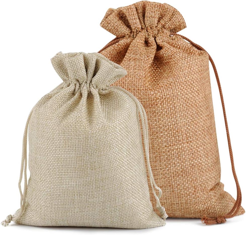 Lucky Monet 25/50/100PCS Burlap Gift Bags Wedding Hessian Jute Bags Linen Jewelry Pouches with Drawstring for Birthday, Party, Wedding Favors, Present, Art and DIY Craft (100Pcs, Cream, 3” x 4”)