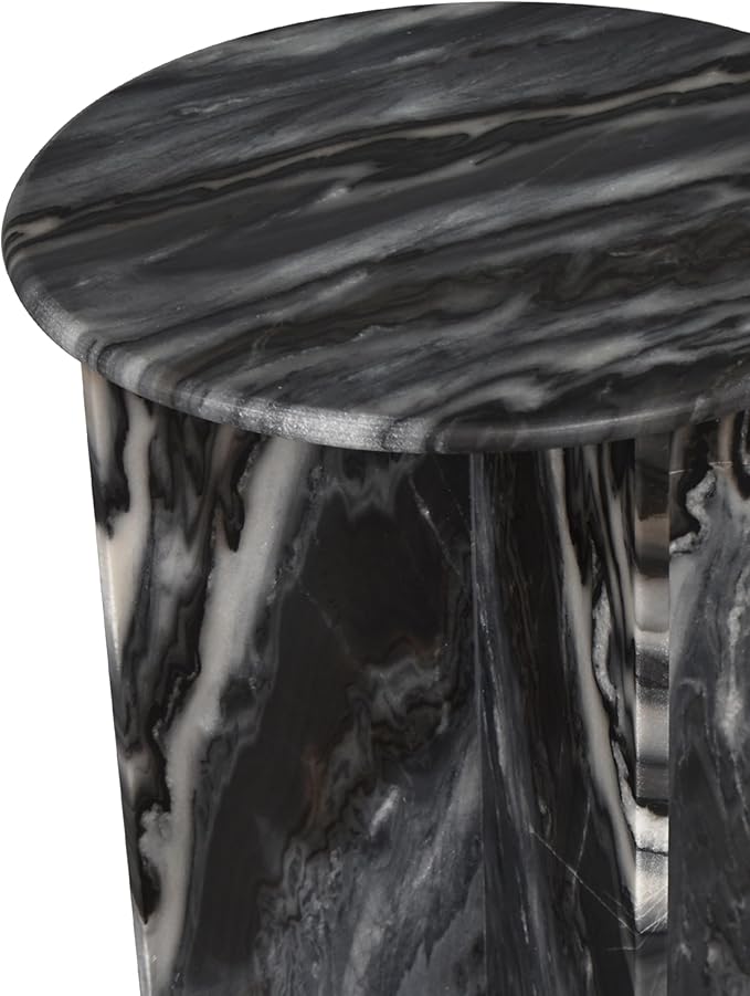 JONATHAN Y Javier Solid Black/Gray Marble End Table, 17.75" Round Modern Accent - Image 7