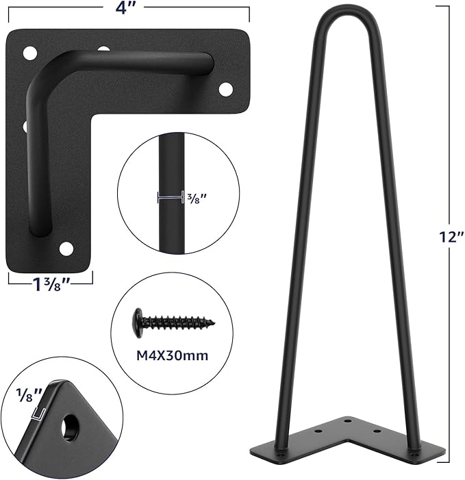 SMARTSTANDARD 12 Inch Heavy Duty Hairpin Furniture Legs, Metal Home DIY Projects - Image 2