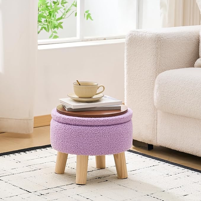 Wimarsbon Storage Ottoman, Modern Round Footrest - Image 2