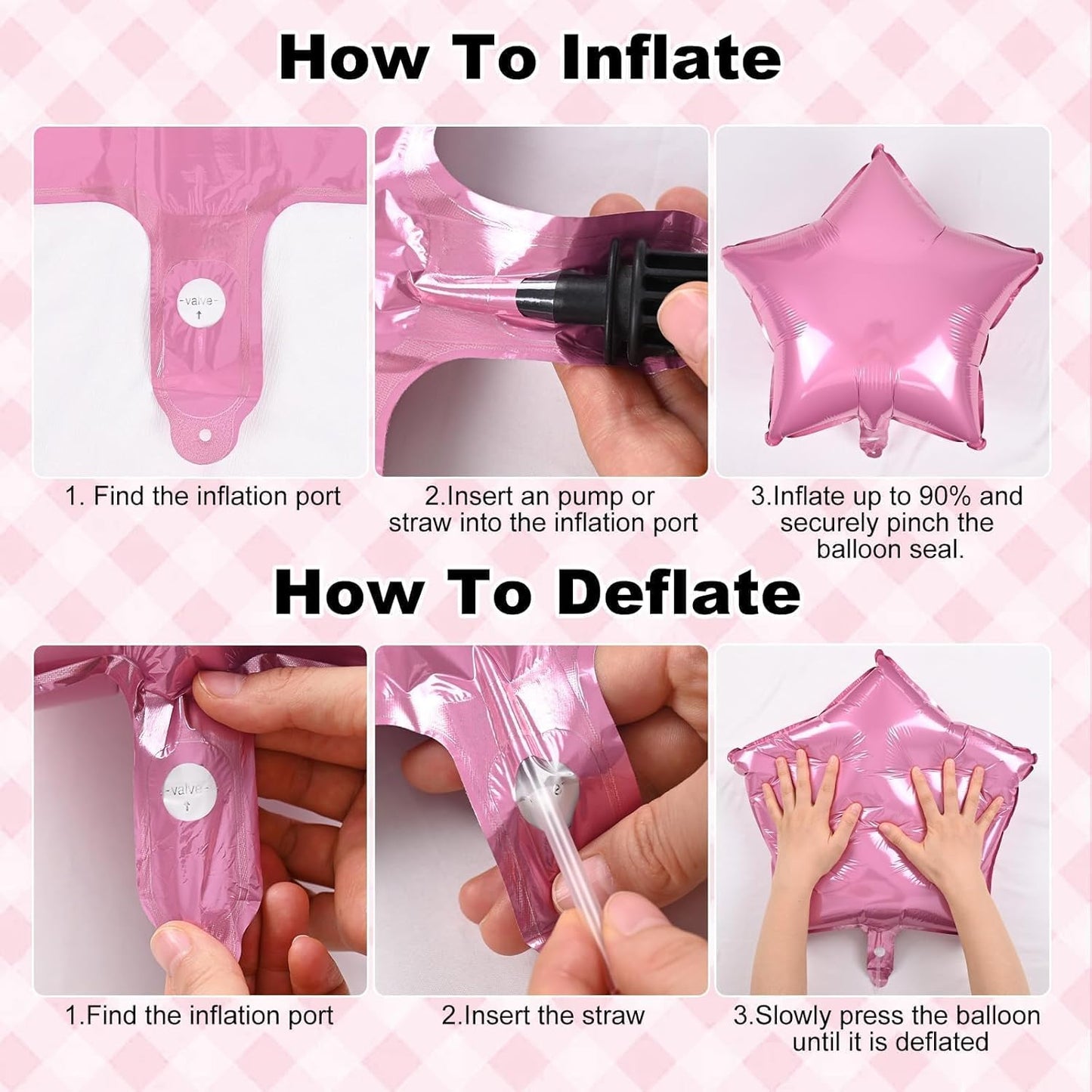 Happy Birthday Balloon Banner, 16 Inch Light Pink Mylar Foil Letter Balloons, Reusable Birthday Decorations with Pastel Pink and Silver Star Balloon, Inflatable Party Supplies for Women Girls Decor