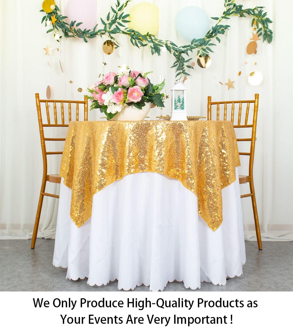 ShinyBeauty Sequin Tablecloth Table Linen Table Cover Table Overlays for Wedding Party Decor Backdrops ~1122S (54x54-Inch, Gold)