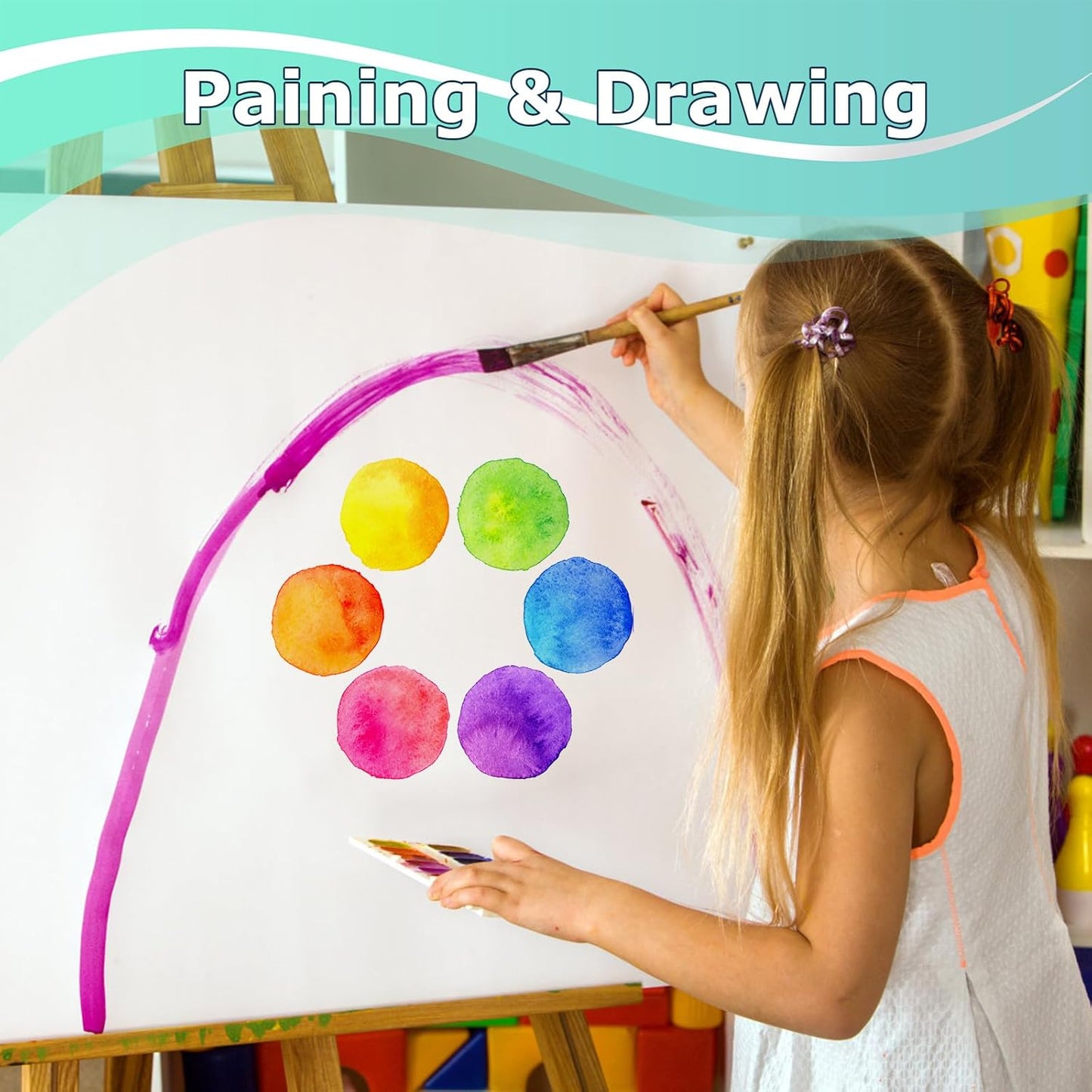 Vanhench 36" x 2400" (200') White Wrapping Paper Roll for Flower Bouquet Birthday Gifts, White Easel Painting Drawing Paper, Bulletin Board/Chart/Poster Paper, Kids Art Supplies