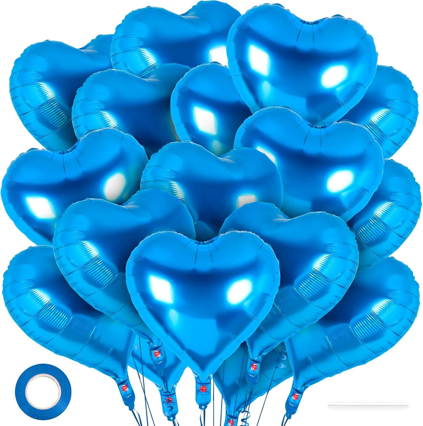 24 Pcs Blue Heart Foil Balloons, 18 Inch Love Shapes for Birthday, Wedding, Engagement, Baby Shower, Valentine's Day Decorations
