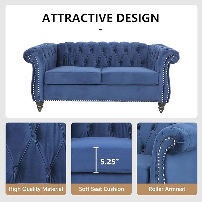 QHITTY 3 Piece Living Room Couch Set, Sectional Chesterfield Sofa Chair - Image 4