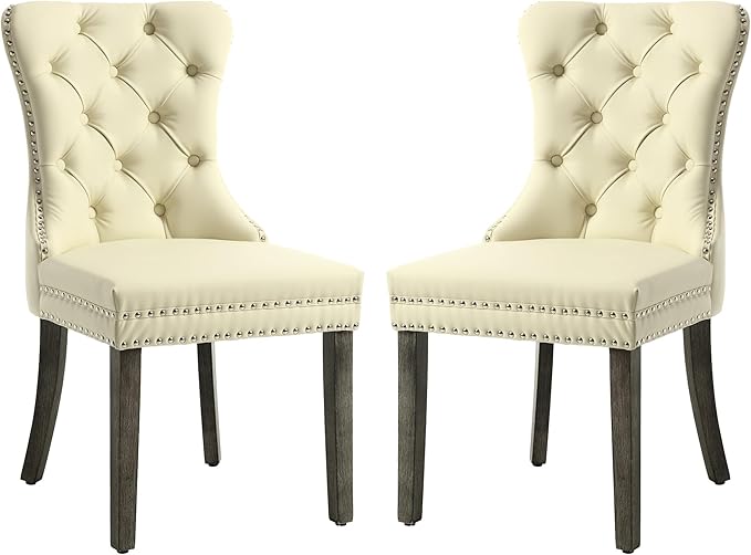 KCC Faux Leather Dining Chairs Set of 2, Upholstered High-end Tufted Dining by KCC