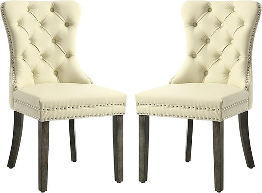 KCC Faux Leather Dining Chairs Set of 2, Upholstered High-end Tufted Dining by KCC