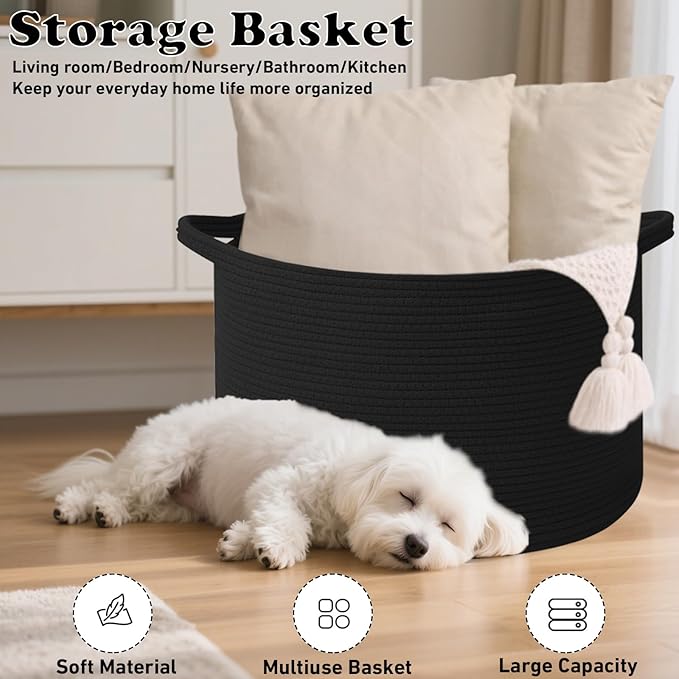 115L Extra Large Blanket Basket, Woven Rope Laundry Basket Hamper - Image 6