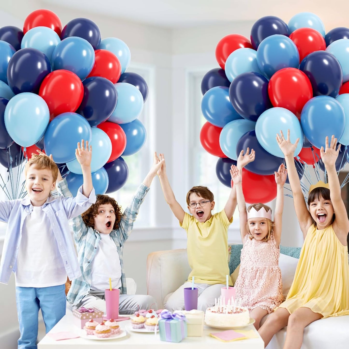 60pcs Red and Blue Balloons 12inch with Navy Slate Dusty Blue Red Balloons for Baby Shower Birthday Party Decorations