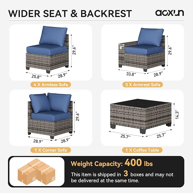 Aoxun Patio Furniture Set, Widen Armrests Wicker Outdoor Sectional - Image 6