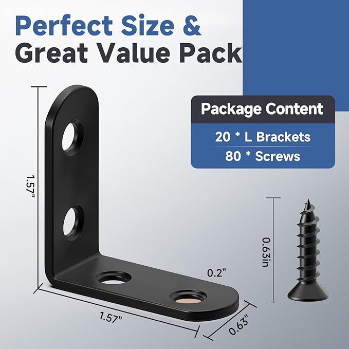20PCS Black L Brackets, Stainless Steel Corner Brace - Image 2