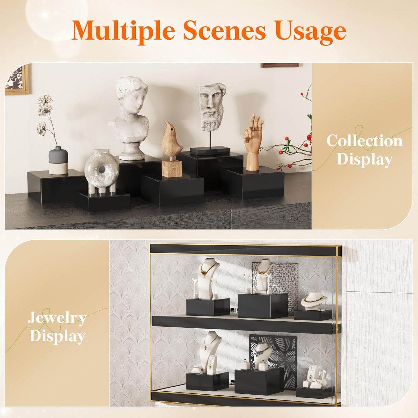 Lifewit Buffet Risers and Stands Up to 7.8", Food Risers for Buffet Table, Catering Dessert Cake Stand for Party, Collectibles Jewelry Display Stand, Black Cube Boxes Nesting Risers, 6 PCS