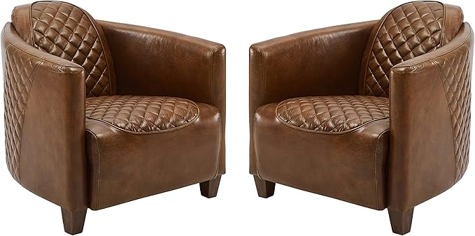 Art Leon Genuine Leather Chair, Mid Century Industrial Accent Arm Chair by ArtLeon
