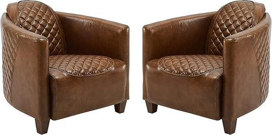 Art Leon Genuine Leather Chair, Mid Century Industrial Accent Arm Chair by ArtLeon
