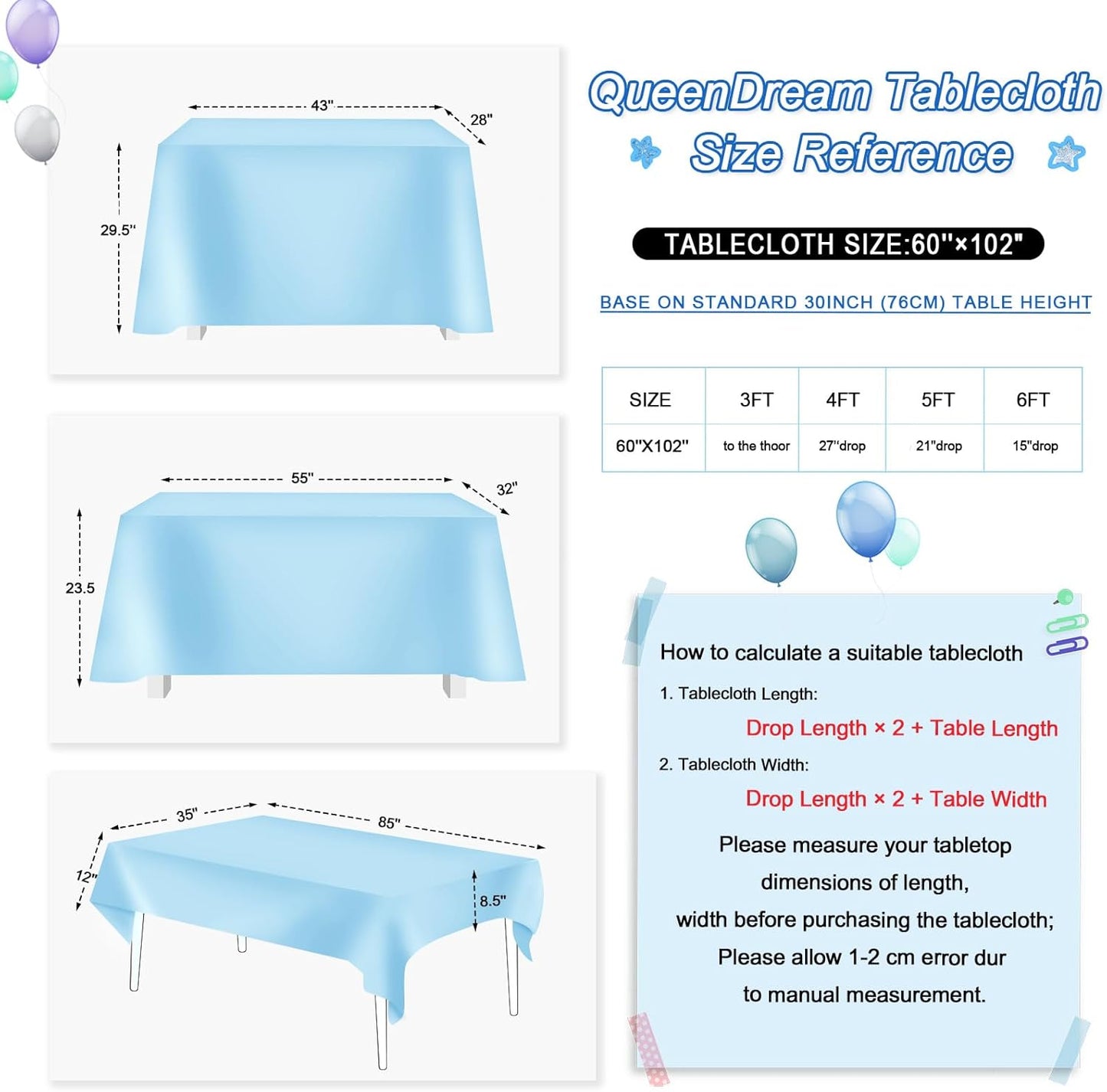 QueenDream Aqua Blue Tablecloth 60 x 102 Inch Sequin Tablecloth for Party Decorations Glitter Tablecloth for Bridal Baby Shower Wedding