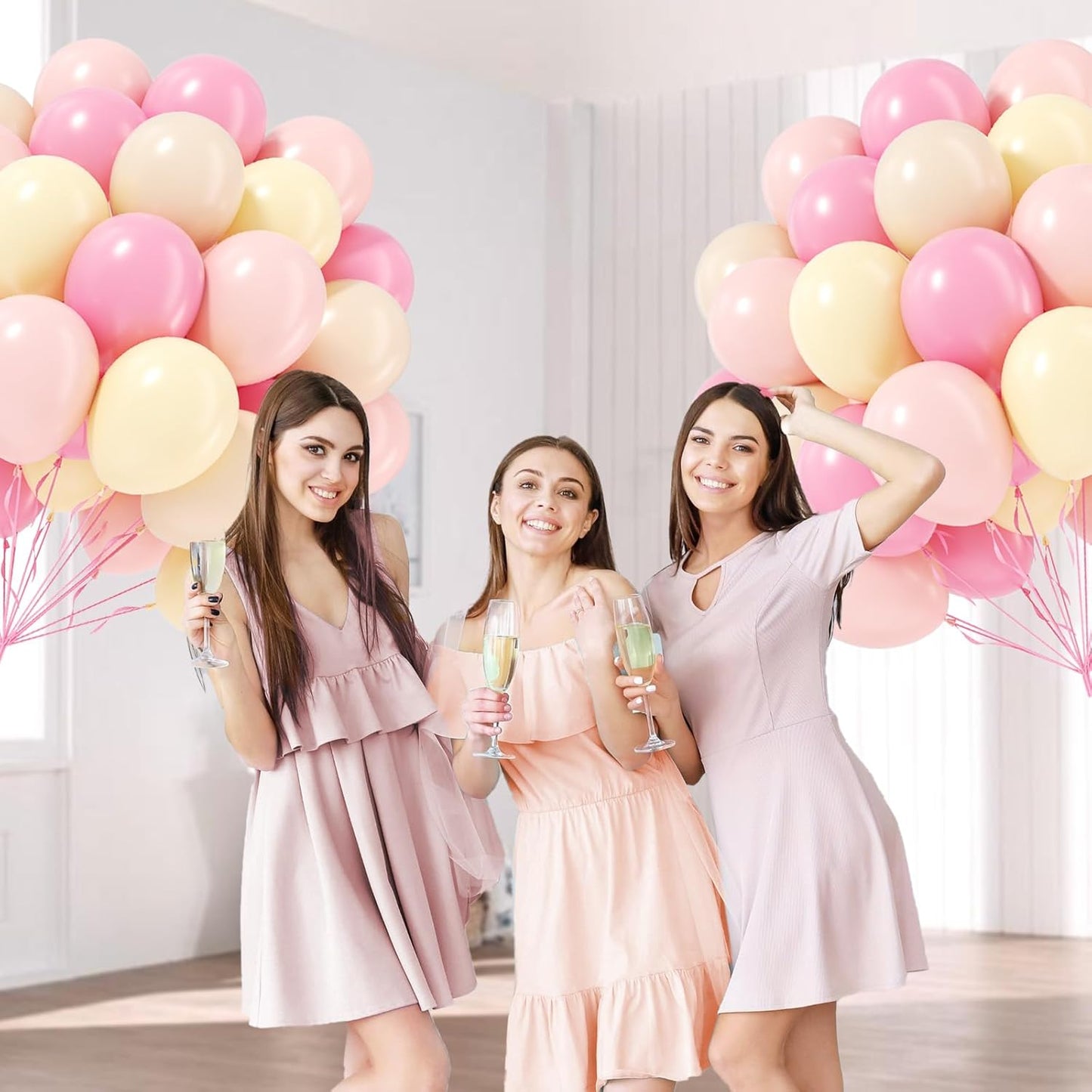 60pcs Pink and Yellow Balloons 12inch, with Sand White Latex Balloons for Anniversary Wedding Baby Shower Birthday Party Decorations