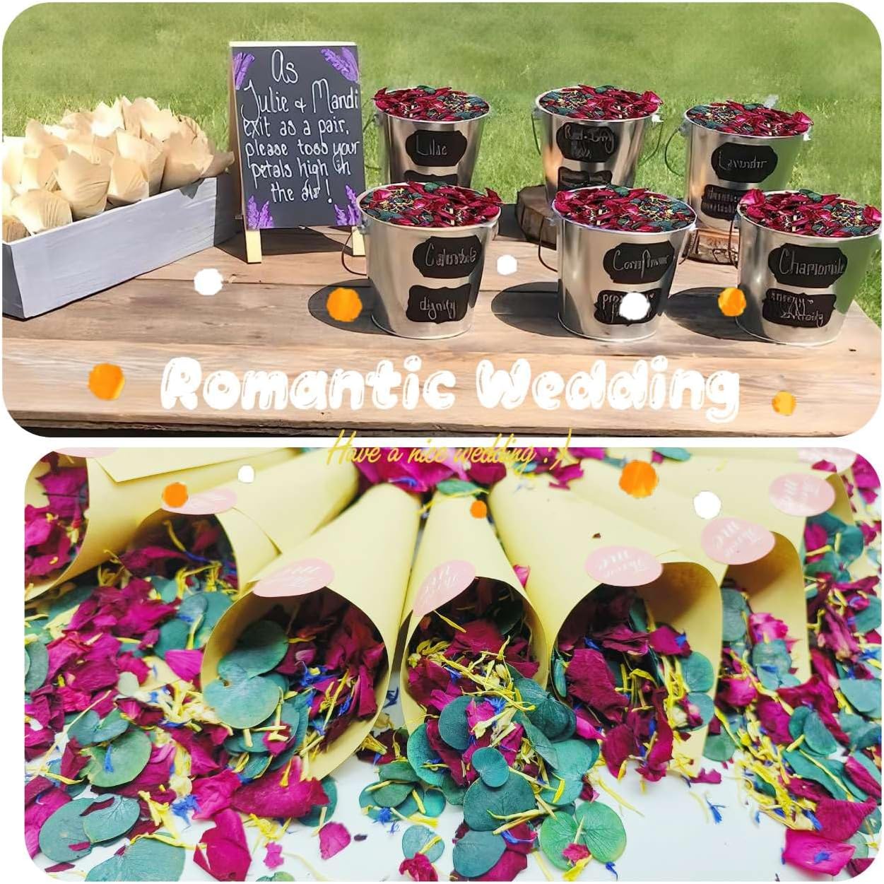 2 QT Dried Roses & Eucalyptus Leaves Mix Petals, 20+ Cups of Natural Biodegradable Confetti, Containing Chrysanthemums Jasmine Cornflowers Flower Girl Baskets, Wedding Parties,Flower Girls