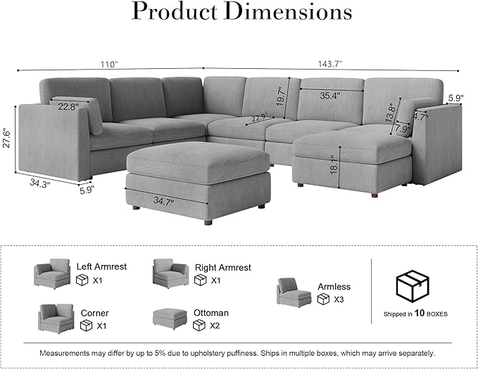 Oversized Modular Sectional Sofa, Solid Wood Frame, Removable Washable Cover - Image 2