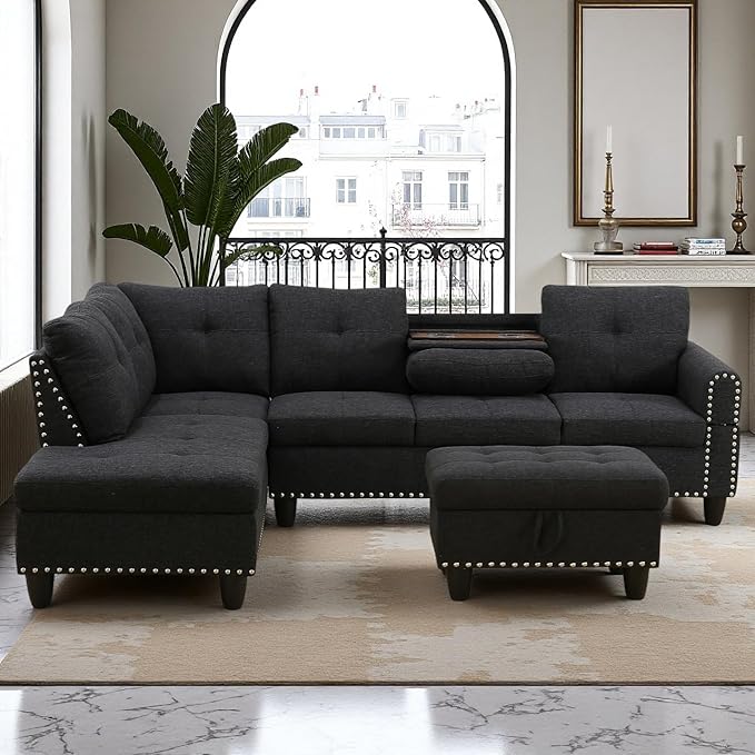 97.5" L Shaped Couch Set Linen, Modular Sectional Couches - Image 8