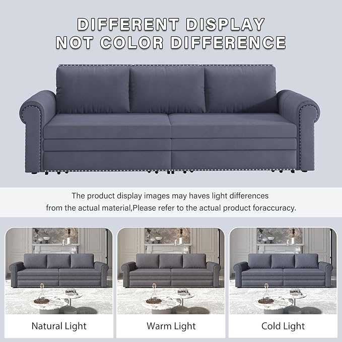 93.7" King Pull Out Sofa Bed, 3 in 1 Convertible Sleeper Sofa Couch 3-Seater - Image 9