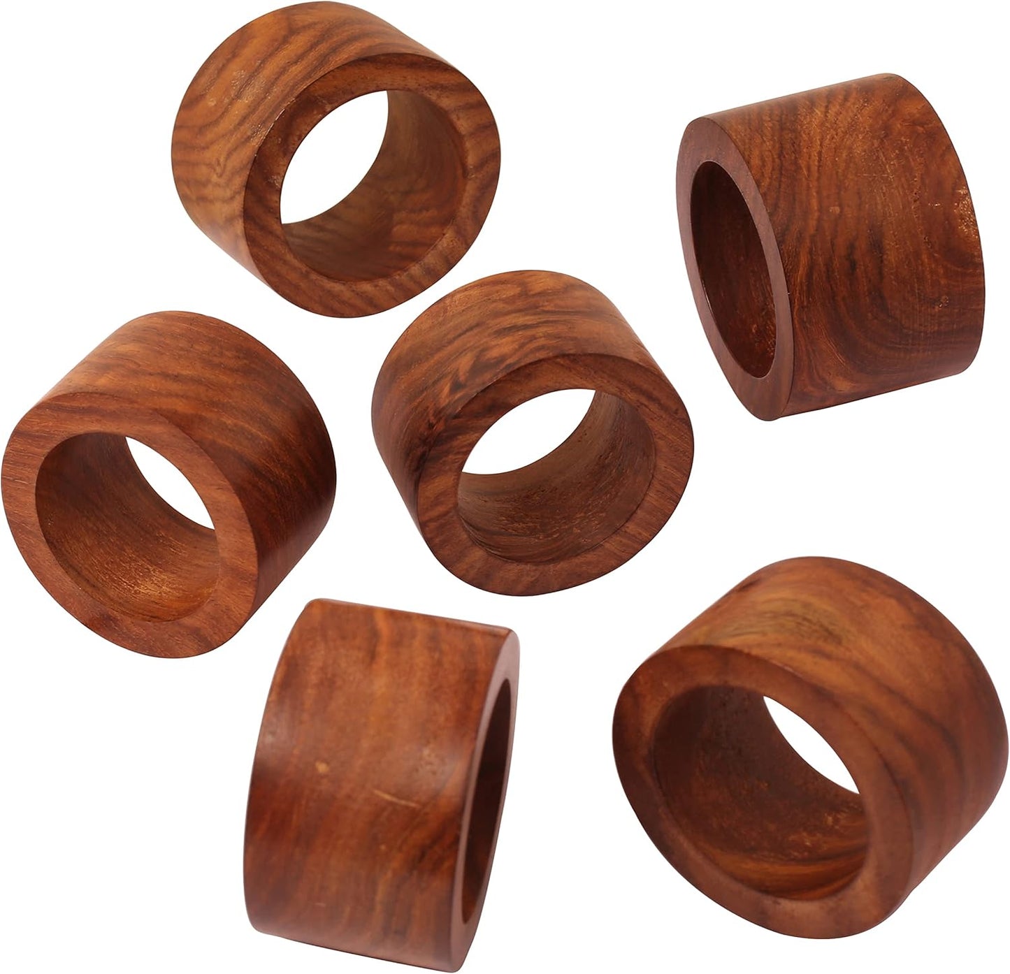 Beautifully Handcrafted Natural Wood Round Shape Large Size Party Dining Table Napkin Holders in Natural Tone. (Set of 6).