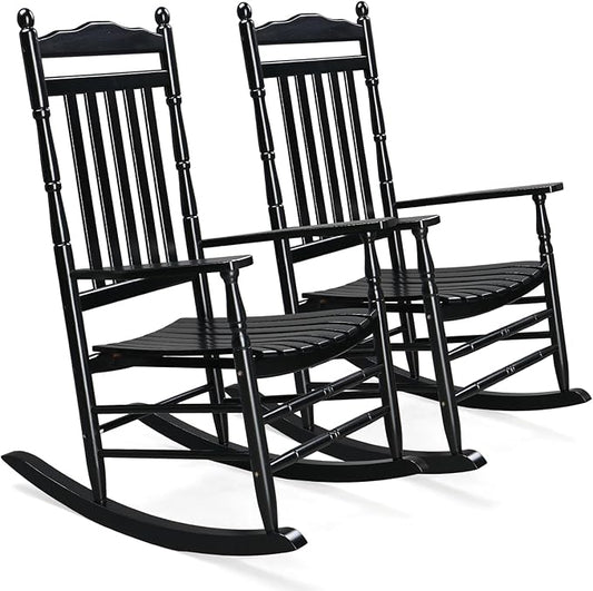 VINGLI Wooden Rocking Chair Outdoor Set of 2, Patio Rockers by VINGLI
