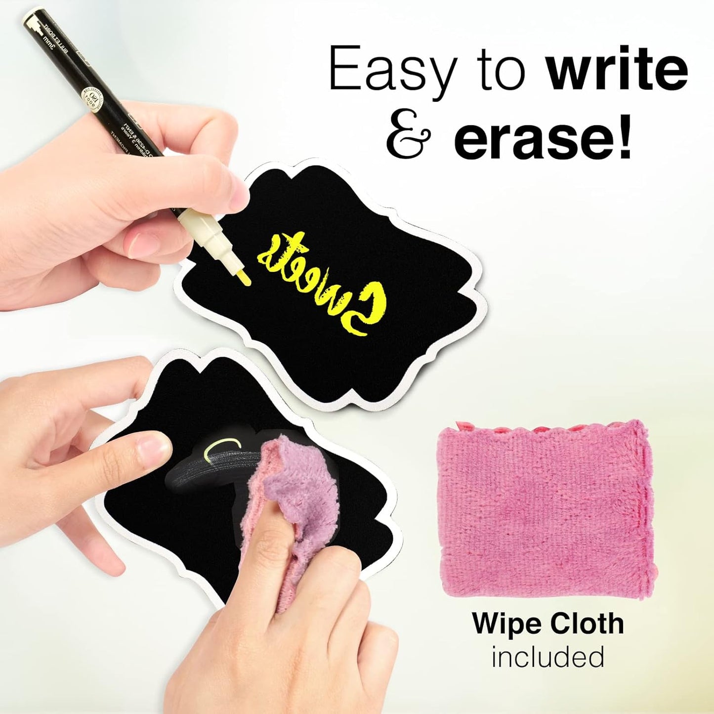 Mini Chalkboard Signs for Food Labels for Party Buffet, Small Place Cards or Name Tags with Iron Stand for Chafing Dish, Mimosa Bar Supplies, Wedding Chalk Board Sign with 2 Pens, 10 Pack White