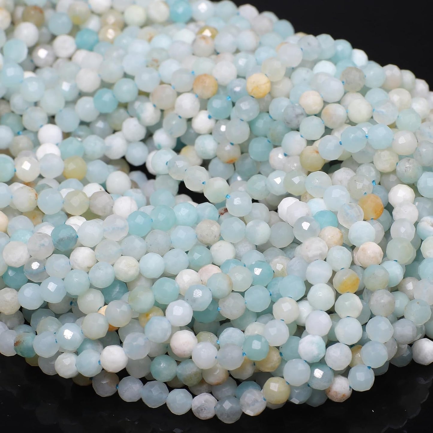 Song Xi 90pcs 4mm Natural Amazonite Gemstone Beads Faceted Round Loose Stone Beads for Jewelry Making