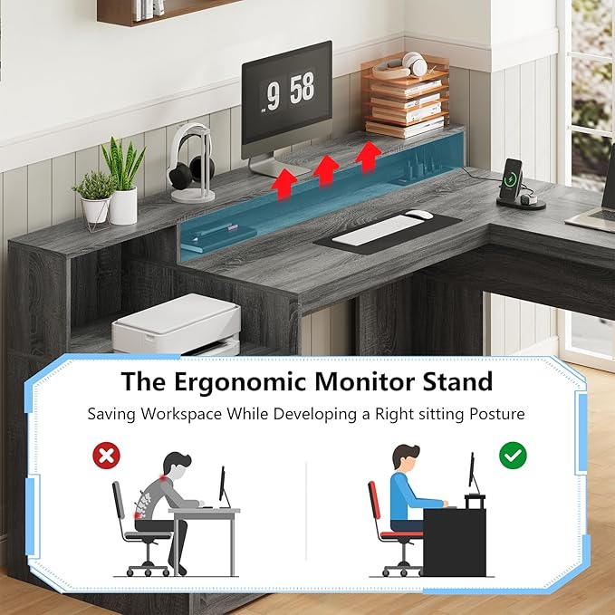 YOMILUVE 63" Farmhouse L Shaped Executive Desk - Image 8
