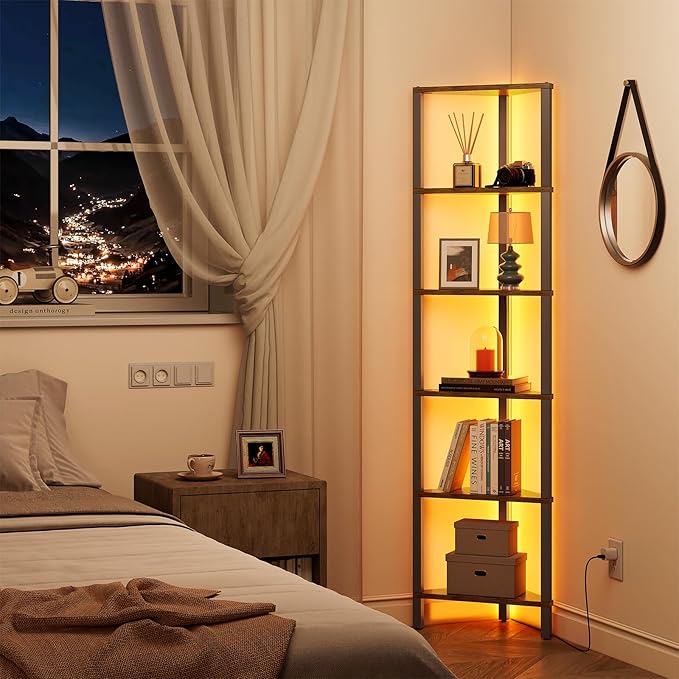 TUTOTAK Corner Shelf with LED Light, 6-Tier Corner Bookshelf - Image 3