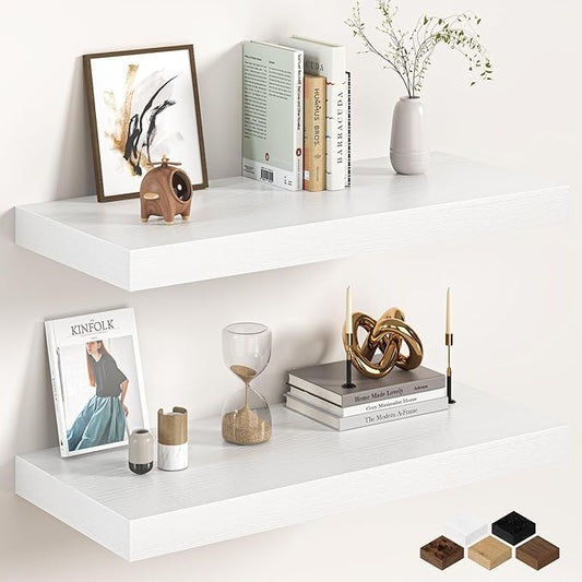 32Inch White Floating Shelves for Wall, 12 Inch Deep Shelves for Bedroom by FunMemories