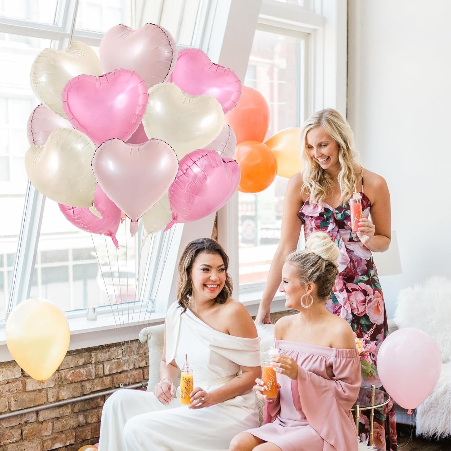 TONIFUL 15Pcs 18 Inch Heart Balloons Pastel Pink Cream White Pink Heart Shape Foil Mylar Balloons Decoration for Baby Shower Wedding Bridal Shower Anniversary Engagement Birthday Party Supplies