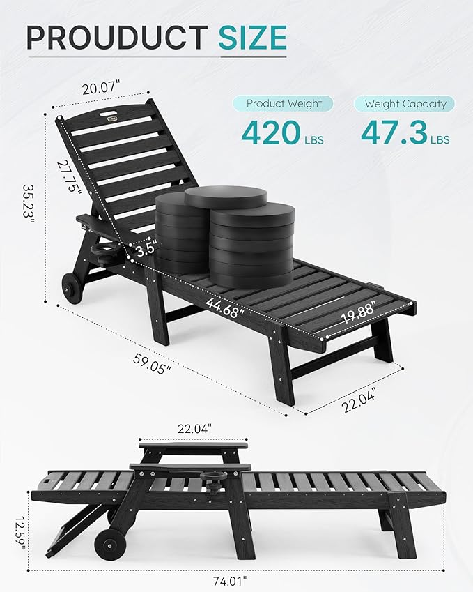Patio Chaise Lounge Chair Set of 2, Oversize Lounge Chairs - Image 2