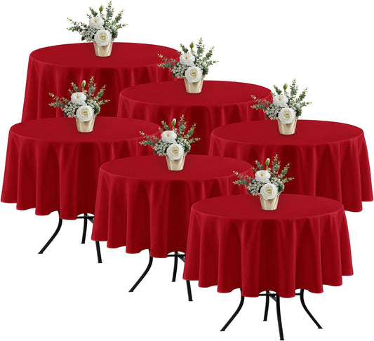 Fitable 6 Pack Red Round Table Clothes - 70 Inches in Diameter - Stain Resistant and Washable Tablecloths, Polyester Fabric Table Covers for Wedding, Party, Banquet, Gathering