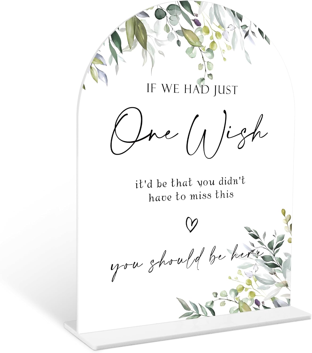 Greenery Wedding Memorial Sign, 6 x 8 Inch White Arch Acrylic Wedding Sign with Holder, Wedding Sign for Ceremony and Reception, Wedding Decoration, Wedding Supplies - LY10