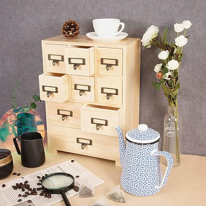 Apothecary Cabinet with 9 Drawers & Labels Rustic Library Card Catalog Cabinet - Image 5
