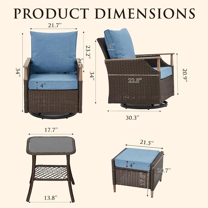 MELLCOM Patio Furniture Set, Weather Resistant Olefin Fabric - Image 2
