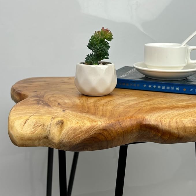 Rustic Solid Wood Live Edge Style End Table, Natural Wood Side Table - Image 6
