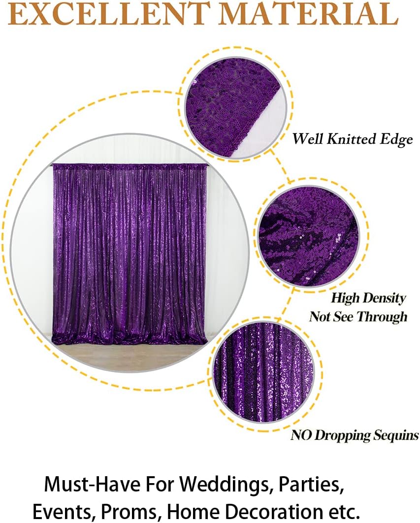 ShinyBeauty Purple Sequin-Backdrop-Curtain 2Panels 5FTx10FT Glitter Wedding Backdrop Photography Backdrops Shimmer Curtains Payette Sequin Backdrop Royal Purple Fabric Background