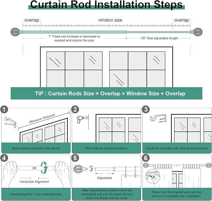 QDWIS Gold Curtain Rods for Windows 66 to 120 inch, Rustic Decorative Drapery - Image 7