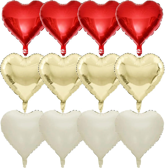 Red Gold Heart Balloons Foil, 12Pcs 18 Inch Metallic Red Gold Cream Beige Heart Shape Foil Balloon for Girls Women Birthdays Wedding Baby Shower Valentines Mother's Day Xmas Christmas Party Decor