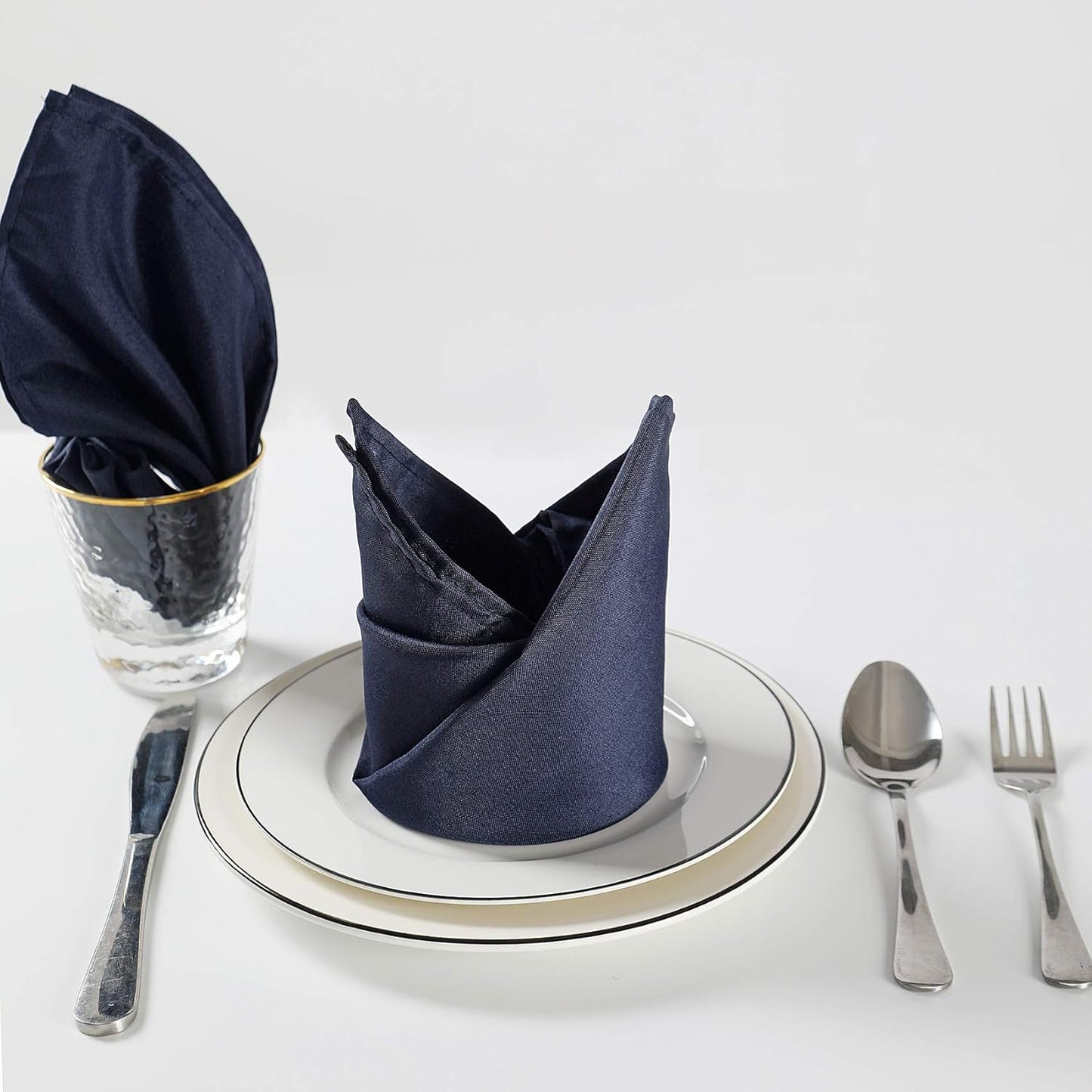Cloth Napkins 17x17 inch Washable Polyester Dinner Napkins Soft Table Napkins for Wedding Party Dining Banquet(Navy,12PCS)