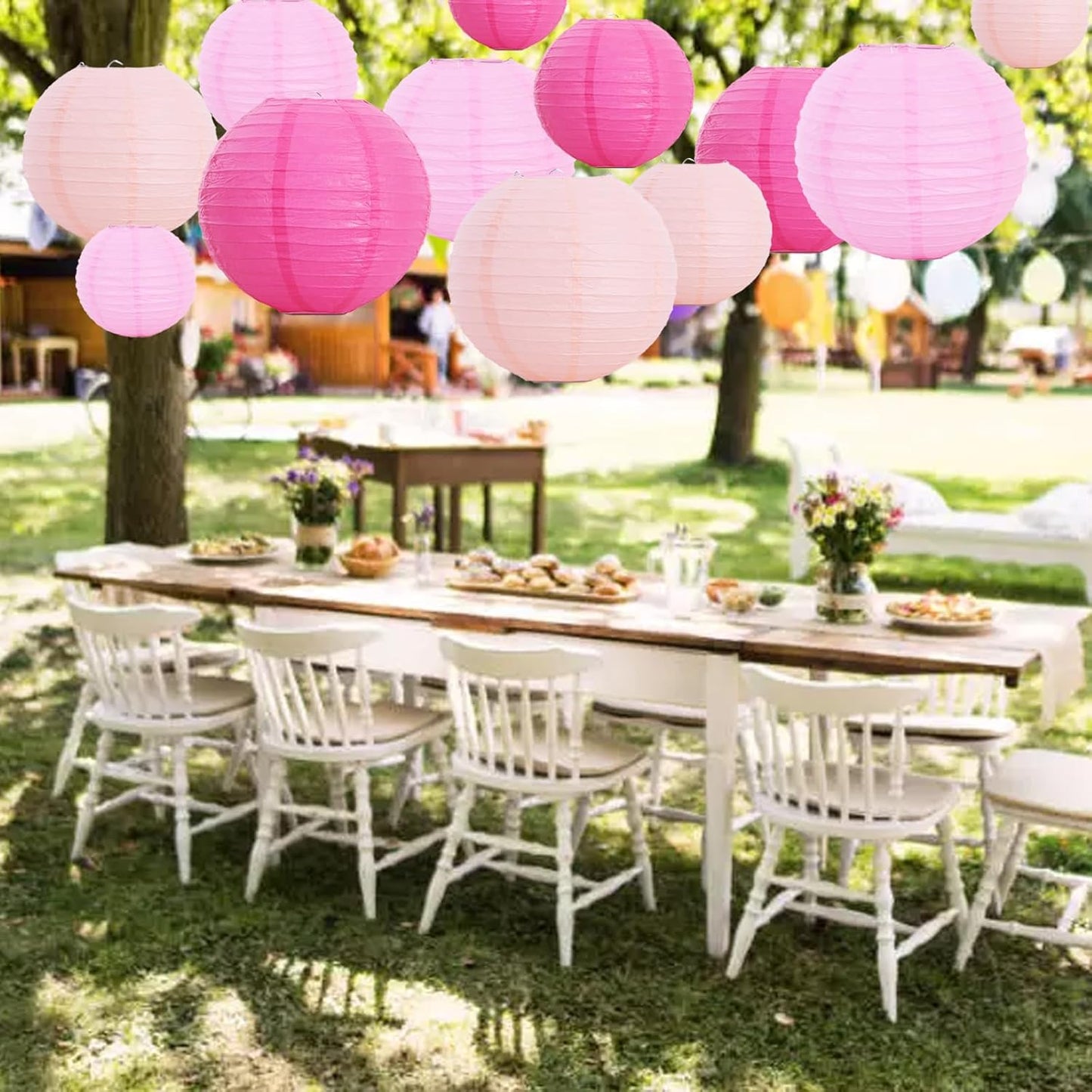 BEISHIDA 12 Pcs Pink Mix Paper Lanterns,Hanging Decorative Chinese Japanese Round Paper Lantern Lamp for Valentine's Day Girls' Party Wedding Children Home Party Decoration